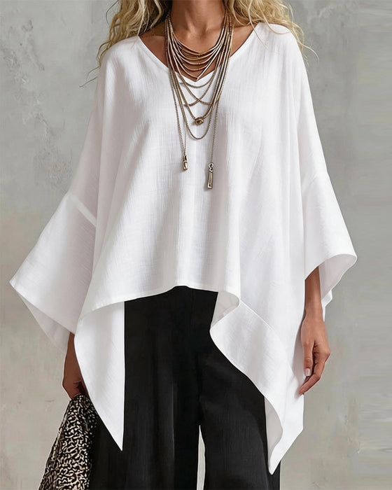 V-Neck Irregular Batwing Sleeve Loose Blouse