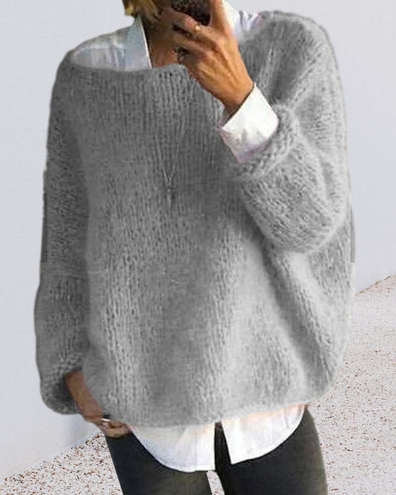 Round neck solid color sweater