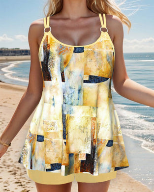 Shoulder strap printed tankini