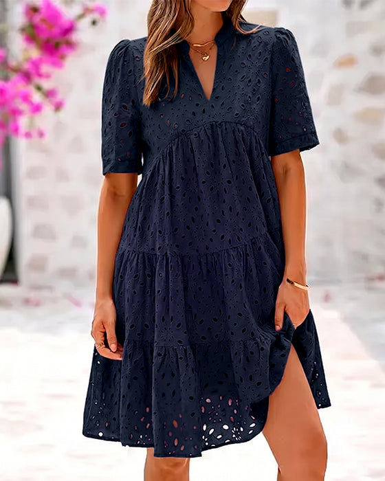 Stand Collar Hollow A-Line Dress