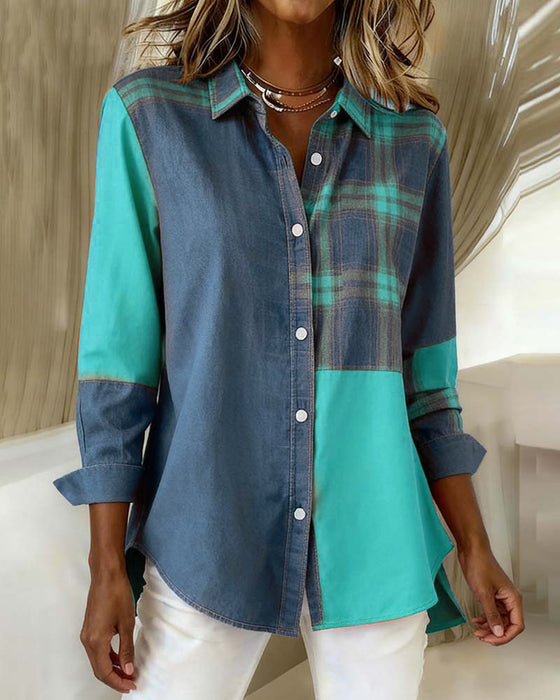 Lapel Plaid Contrast Shirt