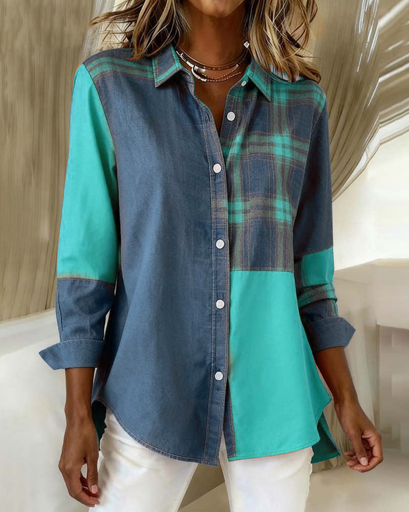 Lapel Plaid Contrast Shirt