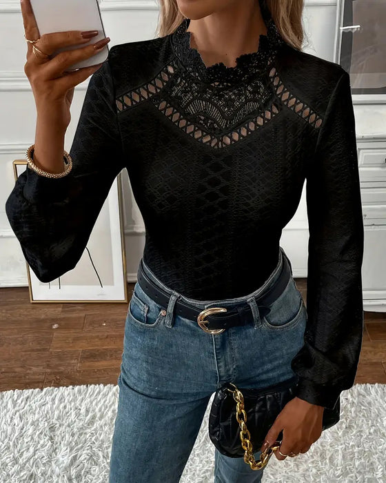 Lace Round Neck Long Sleeve Top