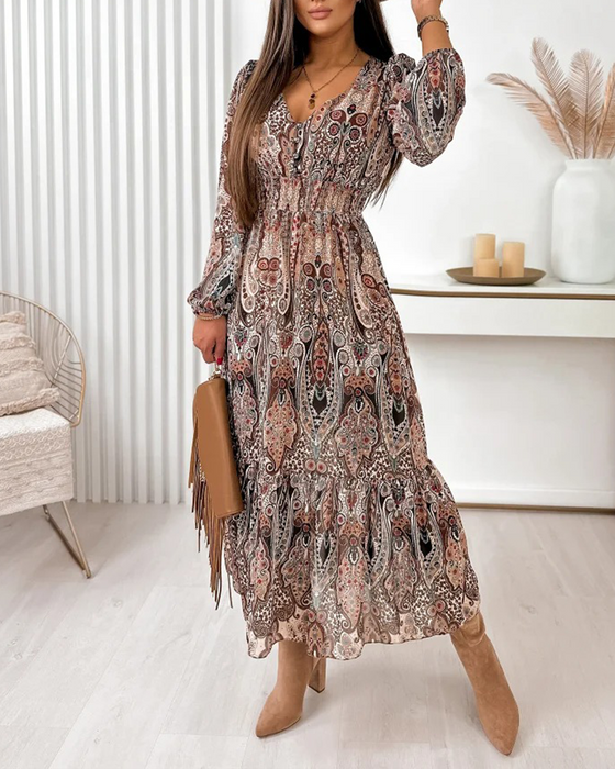 Fashionable Bohemian V-Neck Dress