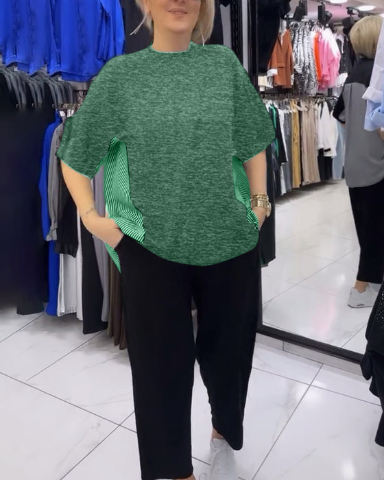 Pinstripe patchwork casual blouse