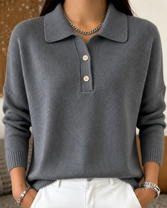 Half-Placket Button Casual Pullover