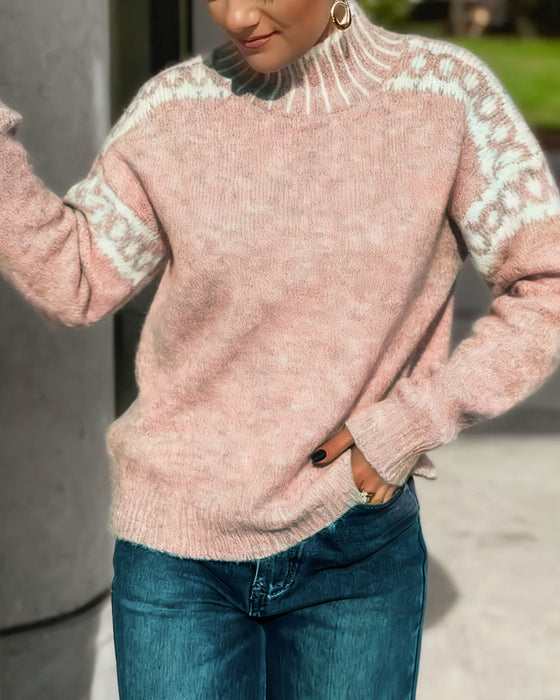 High Neck Patterned Contrast Jumper