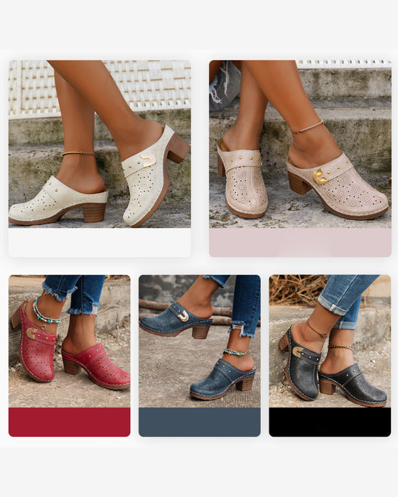 Covered Toe Chunky Heel Slip-On Sandals