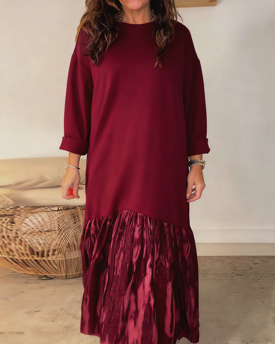 Round Neck Irregular Patchwork Print Dress