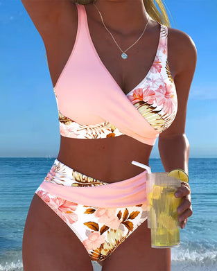 Contrast Floral Split Bikini