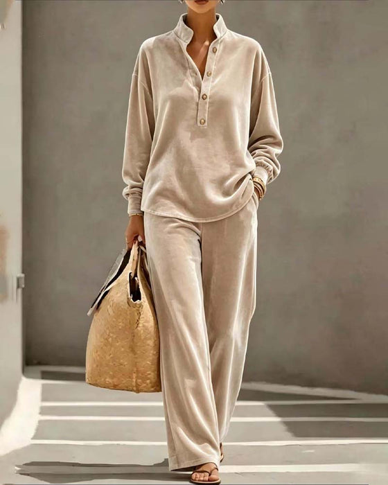 Long Sleeve Stand Collar Two Piece Set