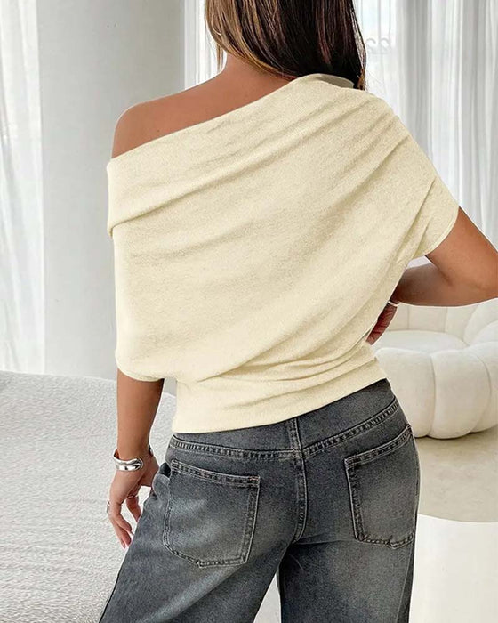 Batwing Sleeve Off-Shoulder Solid Blouse