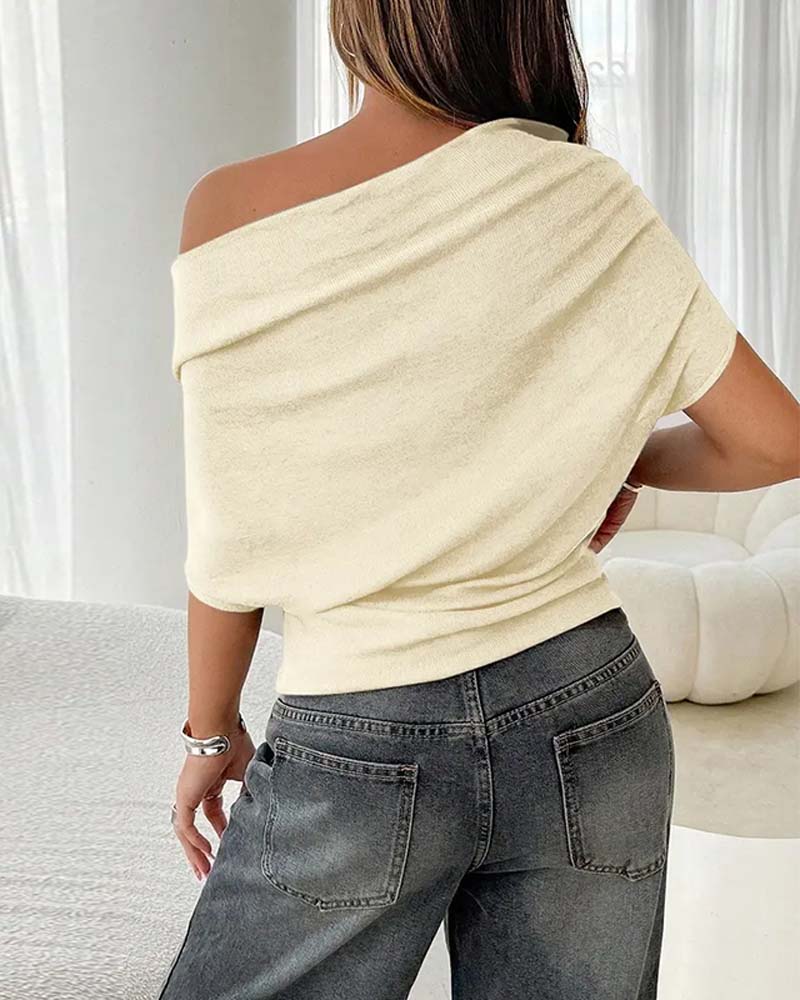 Batwing Sleeve Off-Shoulder Solid Blouse