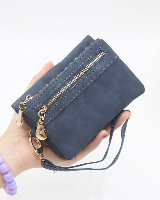 Women's Bifold Zipper Wallet Plain Short Card Purse