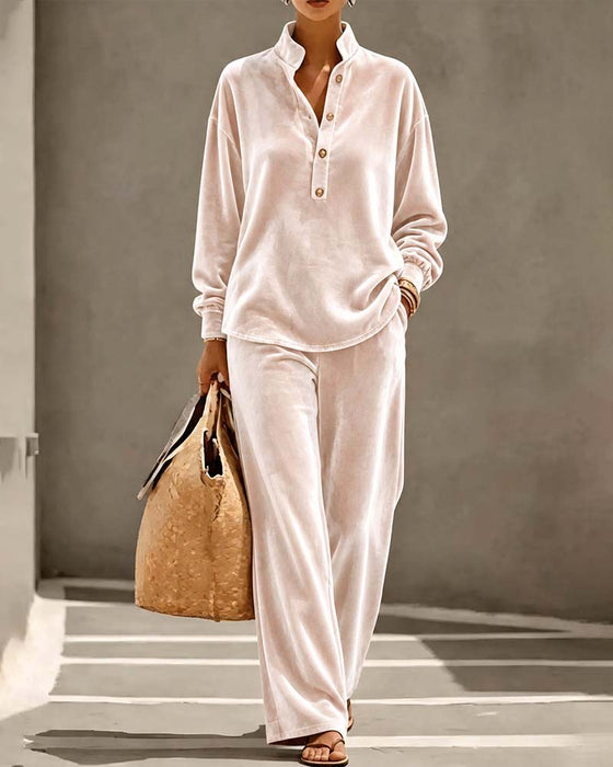 Long Sleeve Stand Collar Two Piece Set