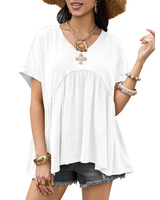 V-Neck Pleated T-Shirt