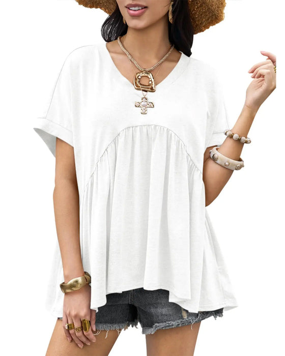 V-Neck Pleated T-Shirt