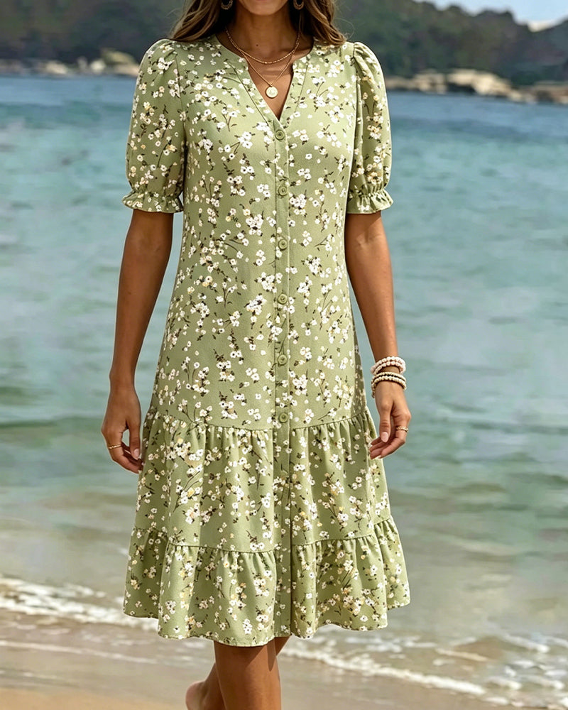 Floral V-Neck Tiered Dress
