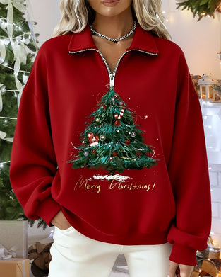 Christmas Tree Print Crew Neck Sweatshirt