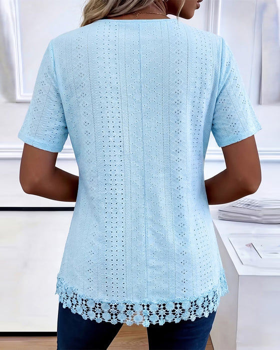 V-Neck Openwork Crochet Blouse
