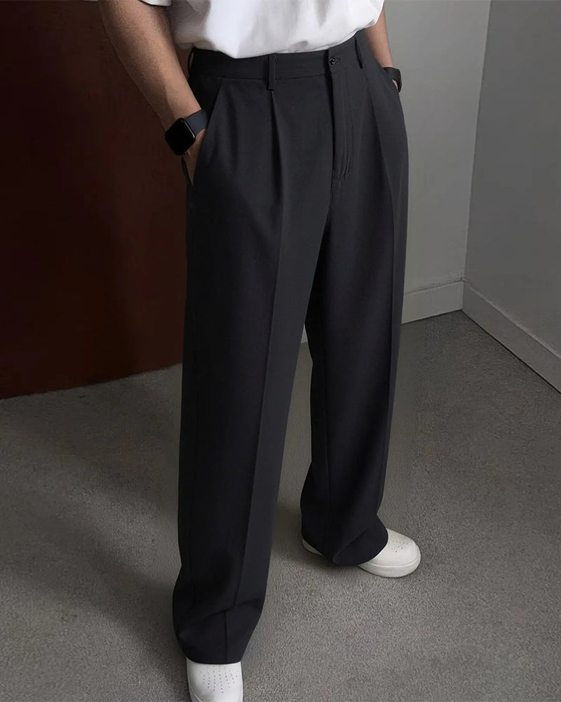 Men'S Pocket Pleated Straight Pants