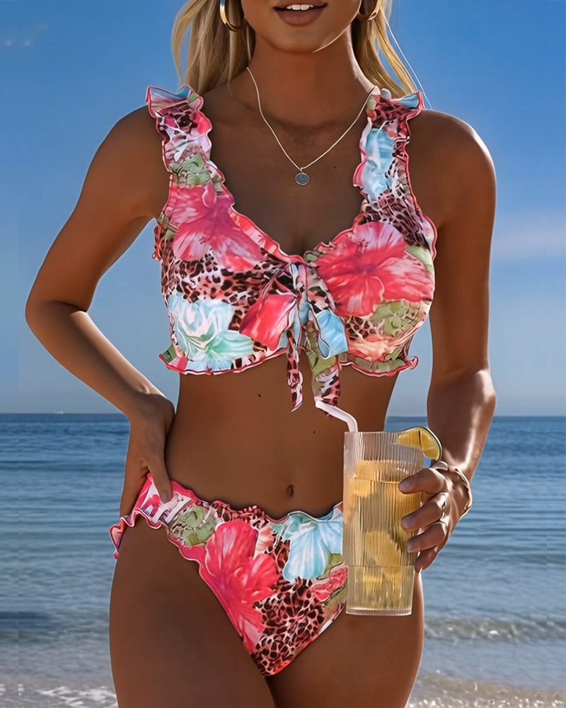 Floral Leopard Patchwork Bikinis