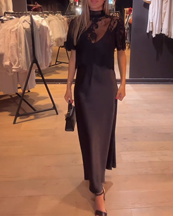 Lace And Mesh Blouse And Draped Slip Dress Sets