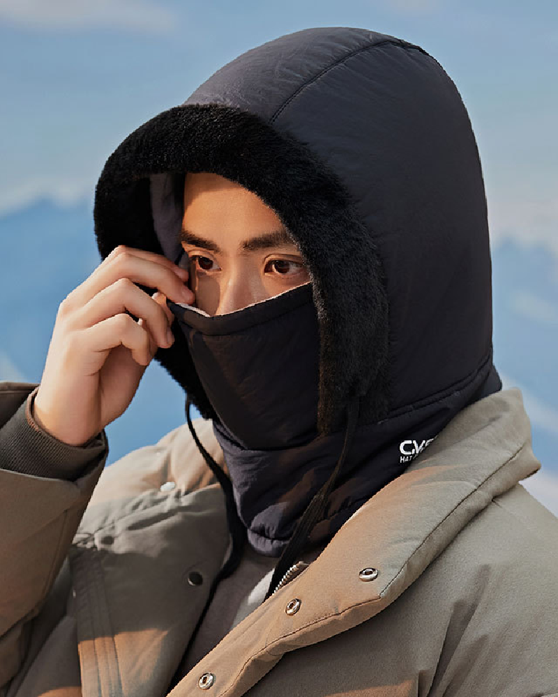 Thickened Thermal Hood With Plush Lining And Face Mask For Men And Women