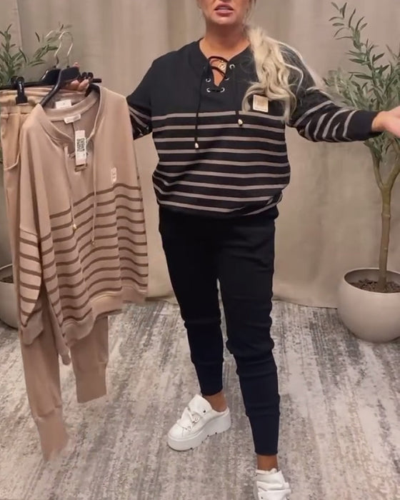 Casual Striped Ankle Sports Two-Piece Sets