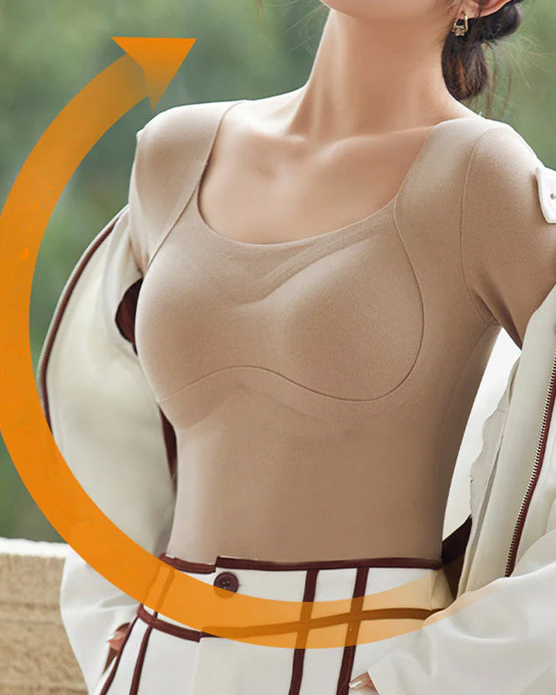Women's Seamless Thermal Top with Built-in Bra