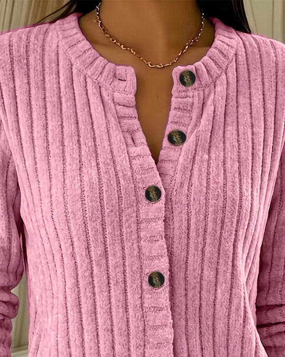 Crew Neck Button Front Stylish Coat