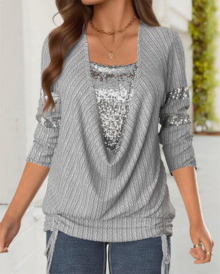 Casual Sequined Design Sweatshirt