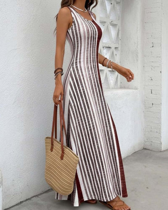Sleeveless Colorful Stripe Dress