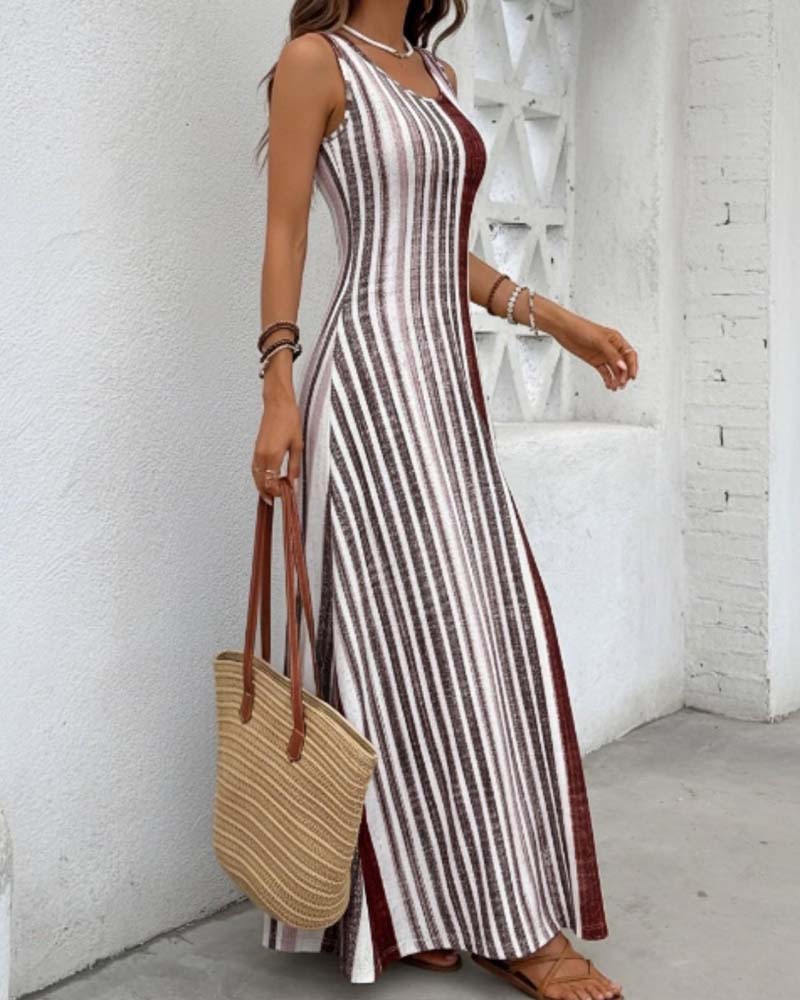Sleeveless Colorful Stripe Dress