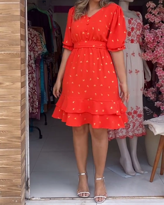 Casual Short Sleeve V Neck Printed Dress