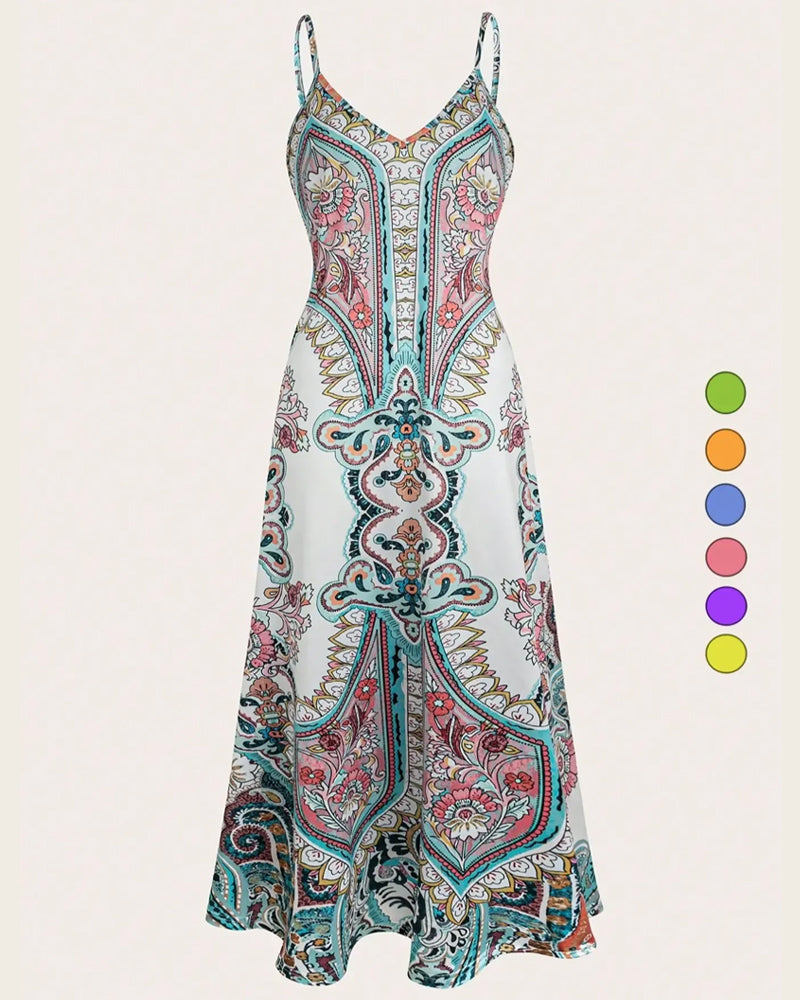 Vintage Print Camisole Maxi Dress