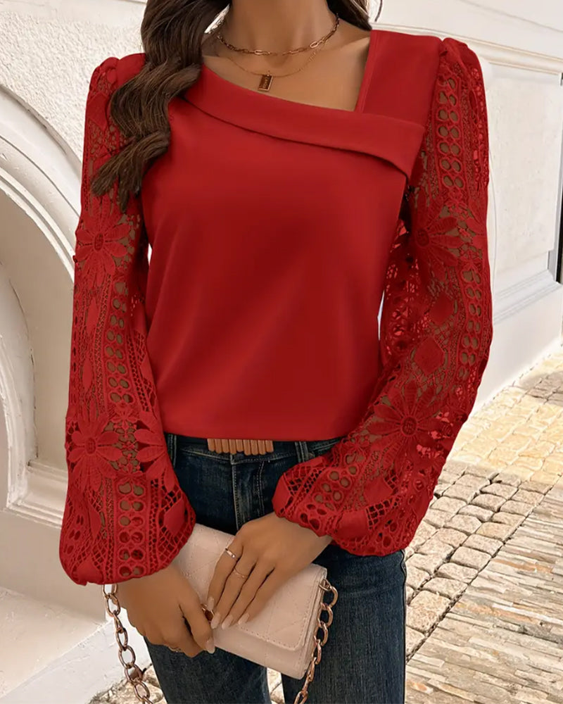 Asymmetrical Collar Long-Sleeved Blouse