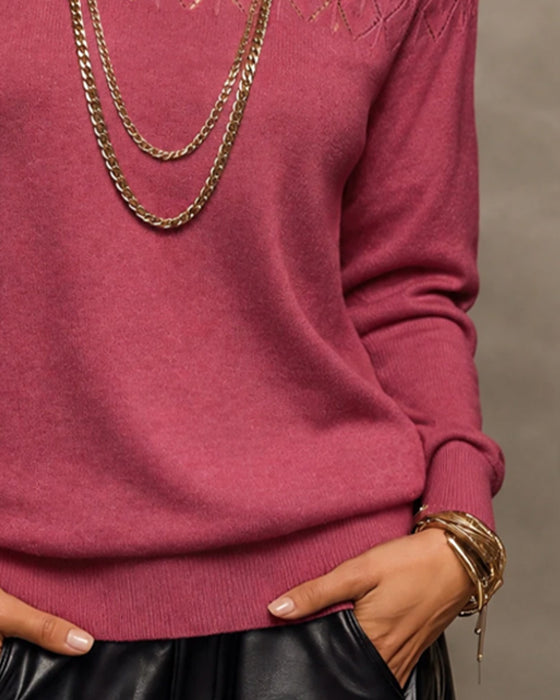High Collar Hollow Long Sleeve Slim Fit Top