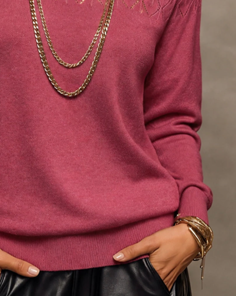 High Collar Hollow Long Sleeve Slim Fit Top