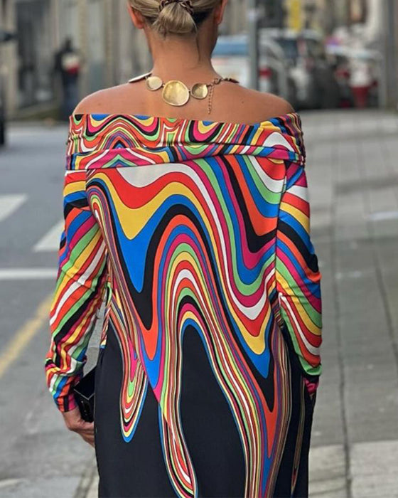 Long sleeve off shoulder elegant maxi dress