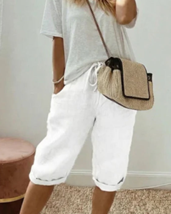 Solid color drawstring comfortable trousers