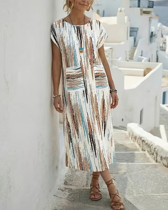 Crew Neck Vertical Stripe Print Dress