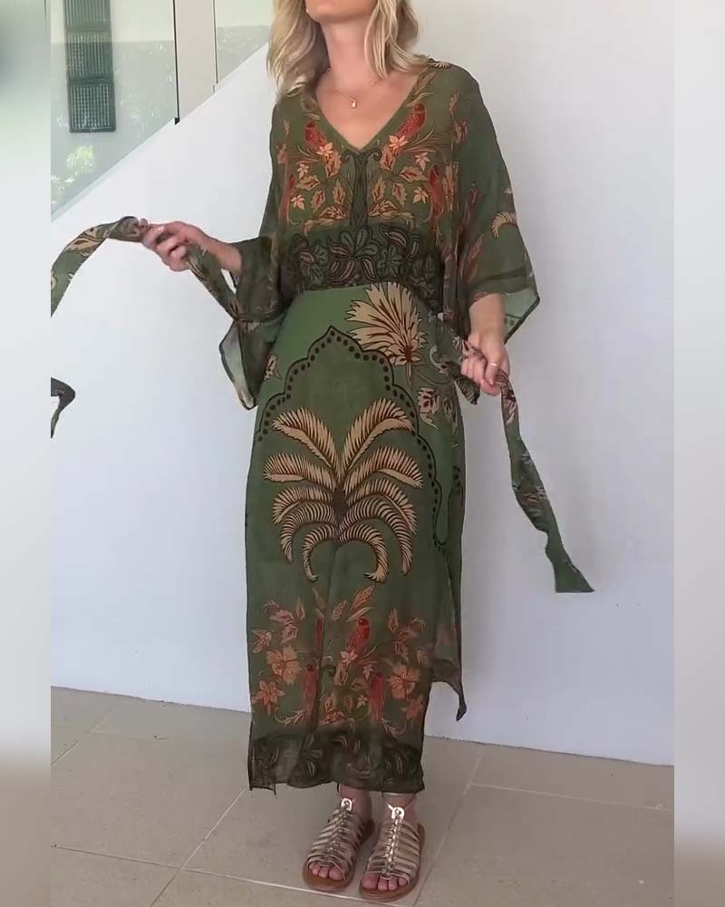 Printed V-Neck Resort Dress