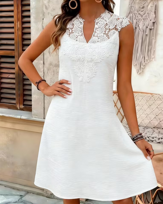 Sleeveless Lace Patchwork Short Dress