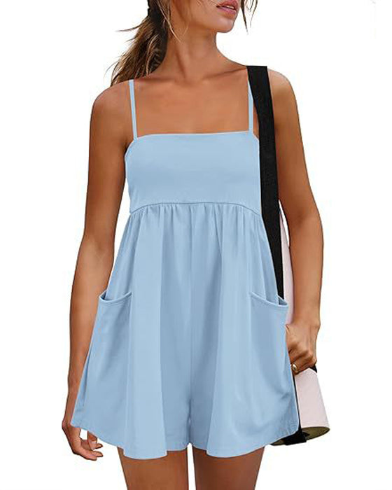 Solid Color Suspenders Wide Leg Jumpsuit
