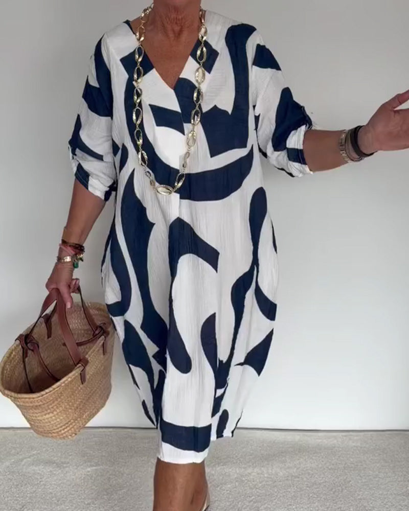 Geometric Abstract Print Loose Fit Dress