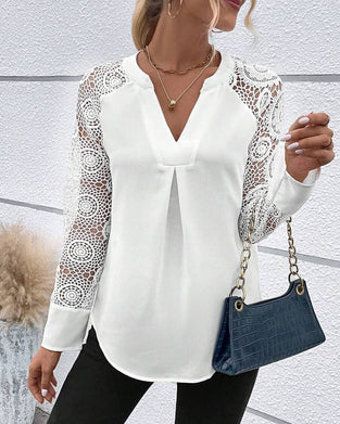 Ruffled Long-Sleeved V-Neck Blouse