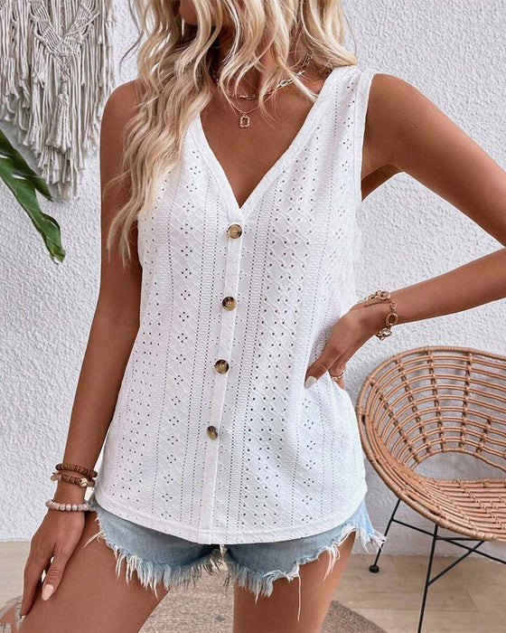 Sleeveless Hollow Button Tank Top