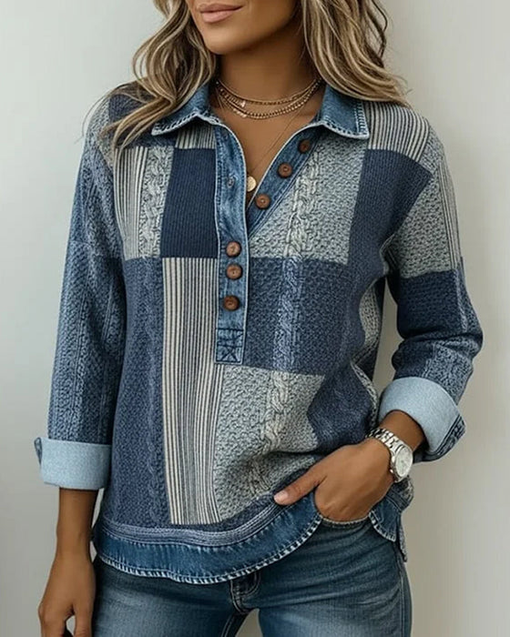 Long-Sleeved Color-Blocked Printed Sweatshirt