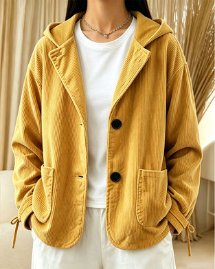 Lapel Solid Hooded Coat